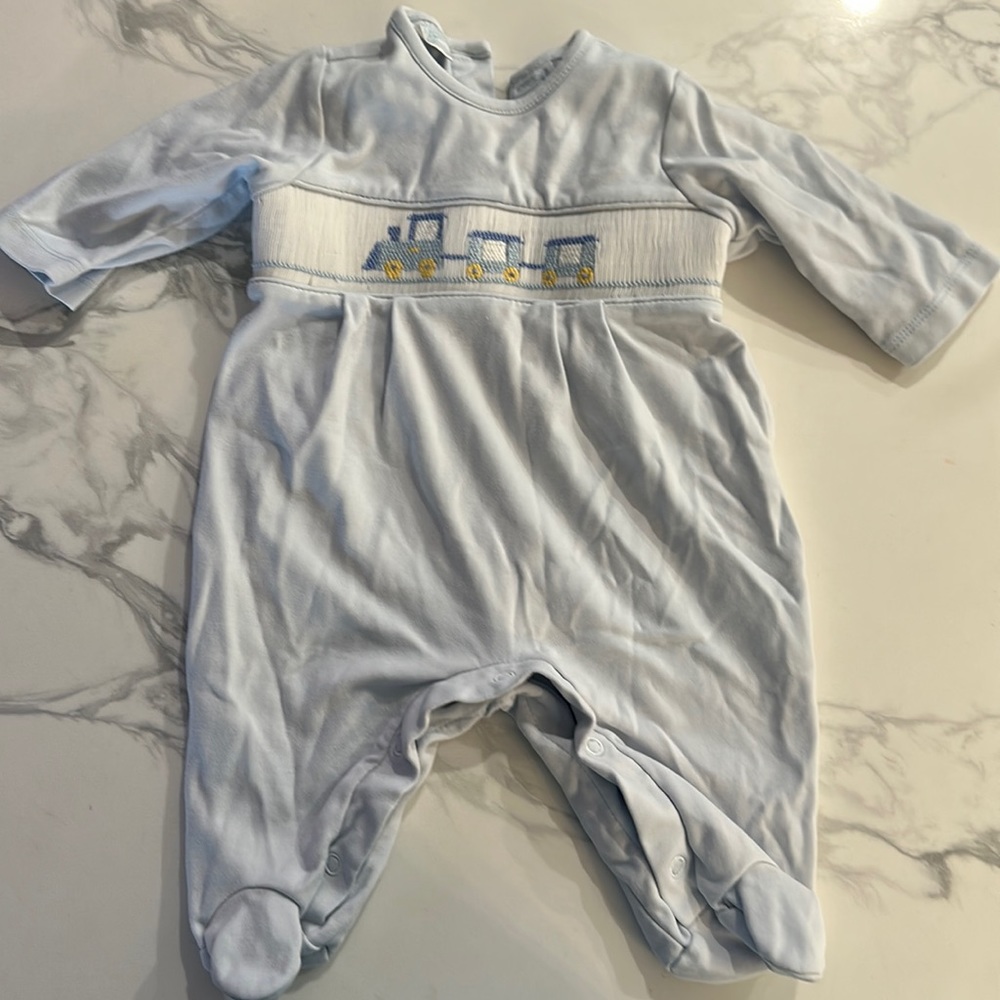 Edgehill collection baby boy long sleeve train footed coverall